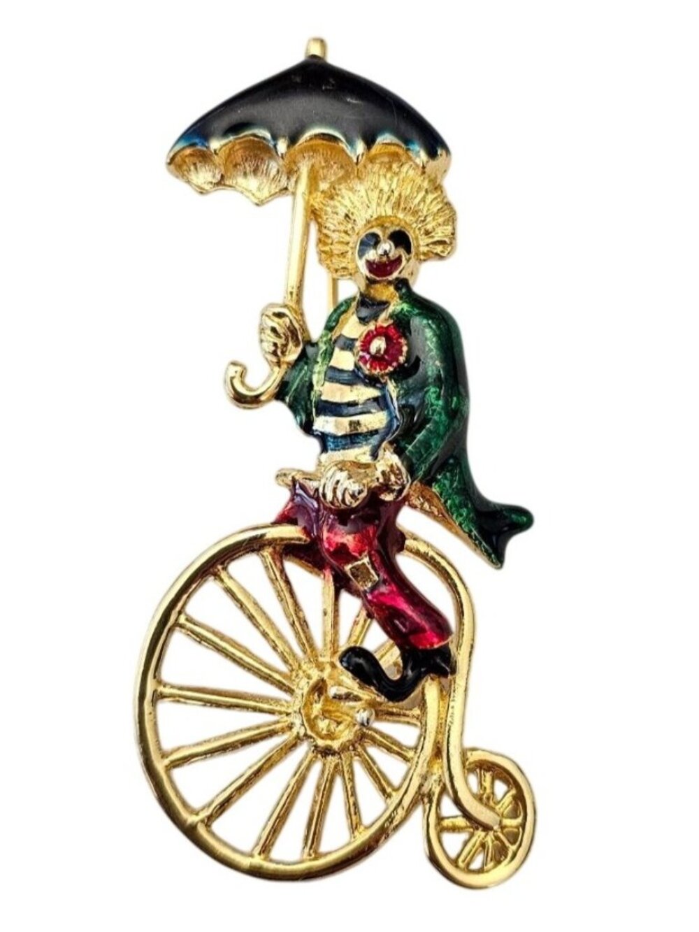 Sphinx Clown on Unicycle Brooch Signed, J830